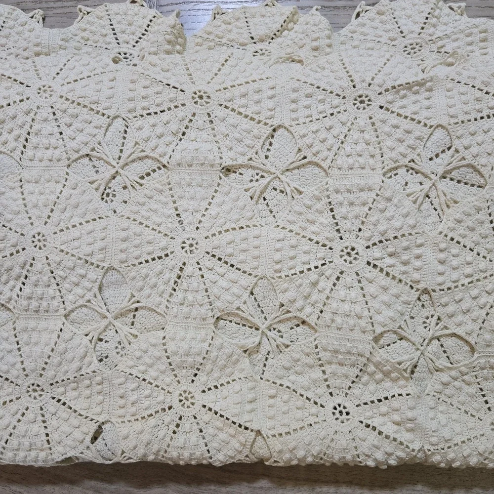 VTG Handmade‎ Crochet Ecru Cotton Bedspread Coverlet King Bed cover 88x102 Rare